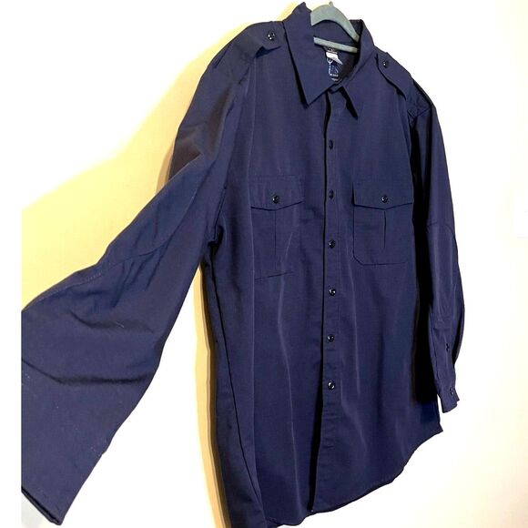 Tactical Field Shirt Rip-StopMens Blue XL PolyCotton Long Sleeve Button Front - Picture 8 of 15